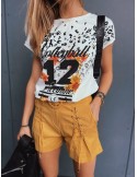 Women\'s summer shorts with a belt, mustard 10200 - Online store - Boutique